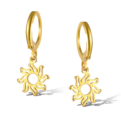 SIPURIS Sonne Anhänger Ohrringe Sonnenschein Charms Hoop Drop baumeln Charm Ohrringe Damen Schmuck für Geburtstag, Small, Edelstahl, Kein Edelstein von SIPURIS