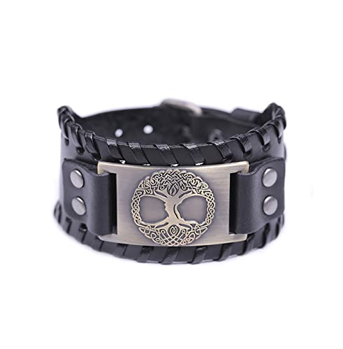 SIPURIS Viking Armband Lebensbaum für Männer Keltischer Knoten Breites Lederarmband Armband Frauen Nordischer Yggdrasil Heidnischer Schmuck (Schwarzes Leder2) von SIPURIS