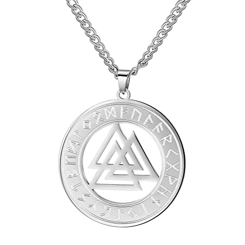 SIPURIS Viking Valknut Halskette für Männer Norse Valknut Odin Knoten Runen Symbole Anhänger Edelstahl Nordic Viking Pagan Wicca Schmuck Geschenk (Sliver2) von SIPURIS