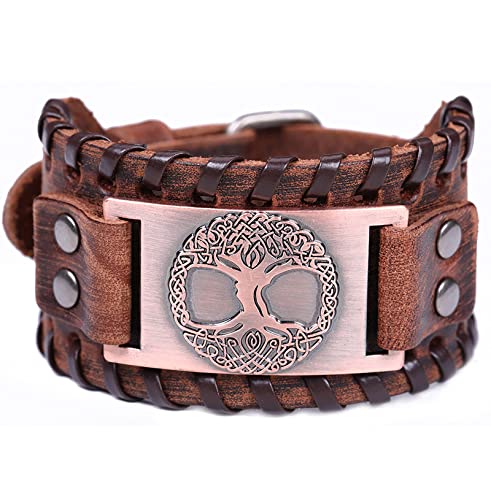 SIPURIS Wikinger-Armband, Baum des Lebens für Herren, keltischer Knoten, breites Lederarmband, Armband für Damen, nordischer Yggdrasil, heidnischer Schmuck, Ohne Edelstein von SIPURIS