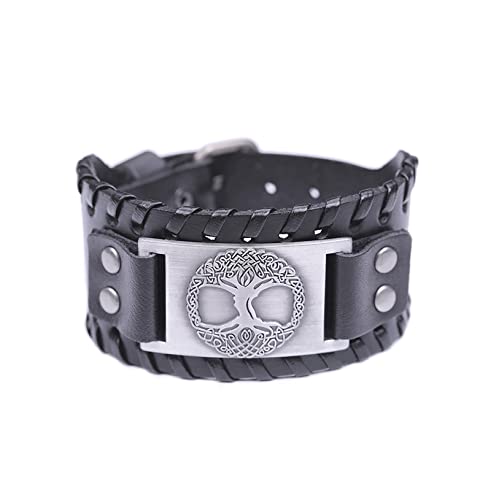 SIPURIS Wikinger-Armband, Baum des Lebens für Herren, keltischer Knoten, breites Lederarmband, Armband für Damen, nordischer Yggdrasil, heidnischer Schmuck, Ohne Edelstein von SIPURIS