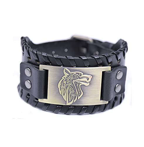 SIPURIS Wikingerarmband Wolf Fenrir für Herren, nordisches skandinavisches Amulett, breites Lederarmband/Armbänder, keltisches Wicca, heidnisches Schmuckgeschenk, One Size, Leder Metall Edelstein, von SIPURIS