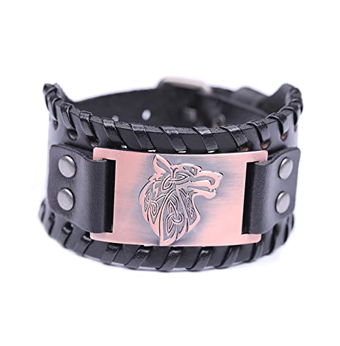 SIPURIS Wikinger-Armband Wolf Fenrir für Herren, nordisches skandinavisches Amulett, breites Lederarmband/Armbänder, keltisches Wicca, heidnisches Schmuck, Geschenk, Ohne Edelstein von SIPURIS