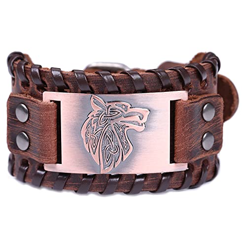 SIPURIS Wikinger-Armband Wolf Fenrir für Herren, nordisches skandinavisches Amulett, breites Lederarmband/Armbänder, keltisches Wicca, heidnisches Schmuck, Geschenk, Ohne Edelstein von SIPURIS