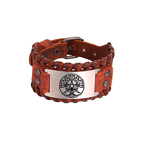 SIPURIS Wikinger-Armband für Herren, Baum des Lebens, nordisches Vintage-Ledermanschette, Armband, Dreifachmond-Armbänder, Wicca-Pentagramm-Amulett, heidnischer Schmuck für Frauen, Ohne Edelstein von SIPURIS