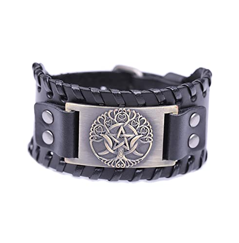 SIPURIS Wikinger-Armband für Herren, Baum des Lebens, nordisches Vintage-Ledermanschette, Armband, Dreifachmond-Armbänder, Wicca-Pentagramm-Amulett, heidnischer Schmuck für Frauen, One Size von SIPURIS