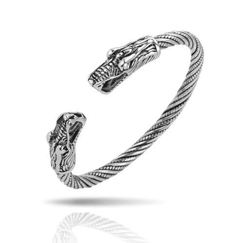 SIPURIS Wikinger-Armband für Herren doppelter Drachen Schlange nordischer Wikinger Armringe verstellbar offener Armreif Edelstahl gedrehte Kabelmanschette Armreif heidnischer Wicca-Schmuck von SIPURIS