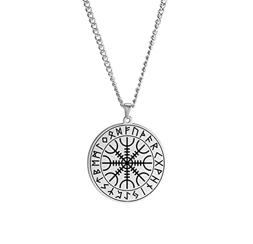 SIPURIS Wikinger-Kompass-Halskette für Herren, nordischer Helm der Ehren, Schild, Aegishjalmur, Anhänger, Vegvisir, Runen, Talisman, heidnisches Schmuck, Geschenke, Edelstahl, Kein Edelstein von SIPURIS