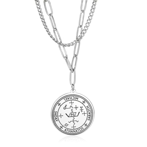SIPURIS Erzengel michael halskette Schutzamulett siegel der 7 erzengel halskette Medaillon Talisman Schutz Amulett Schmuck für Männer (Geschichtet-S) von SIPURIS