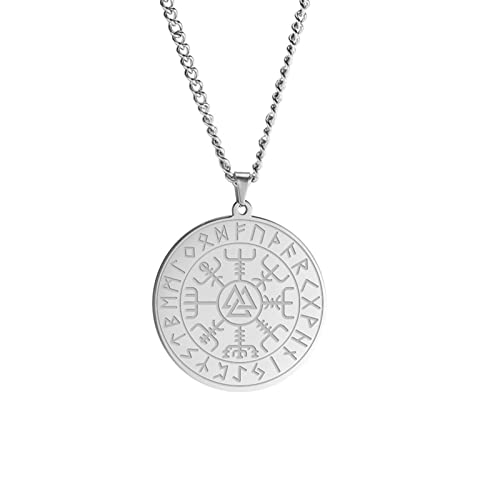 Wikinger Kompass Halskette für Männer Nordic Triquetra Valknut Viking Runen Anhänger Vegvisir Odin Kompass Halskette Edelstahl Amulett Pagan Schmuck Geschenke für Männer (Triquetra Valknut/Sliver) von SIPURIS