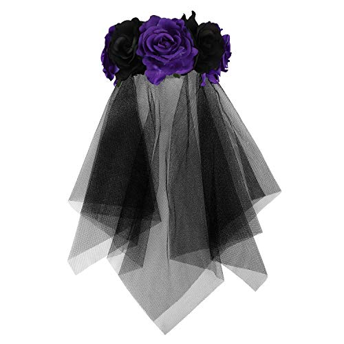 Blume Stirnband Halloween Kopfschmuck Tag Der Toten Blumenkranz Damen Mädchen Blume Krone mit Spitze Haarschmuck Rose Haarband Brautschleier Kopfbedeckung für Halloween Karneval Cosplay Fotografie von SIQITECH