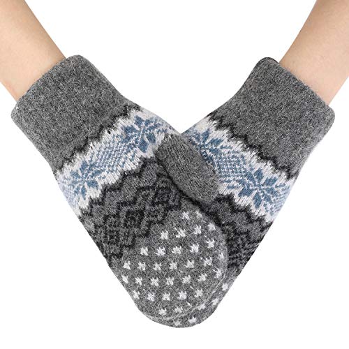 Fäustlinge Damen Winter Fausthandschuhe Fleecefutter Strickhandschuhe Kälteschutz Winterhandschuhe Elastisch Thermohandschuhe Dicke Wollhandschuhe Gestrickte Damenhandschuhe Radfahren Laufen Ski von SIQITECH