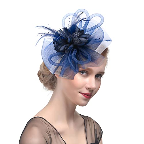 Fascinator Hut Feder Mesh Spitzen Kopfschmuck Royal Retro Elegant Haarspangen Große Blume Dekoration Fascinator Hut Damen Mädchen Schleier Haarschmuck für Party Kirche Hochzeit Cocktail Karneval von SIQITECH