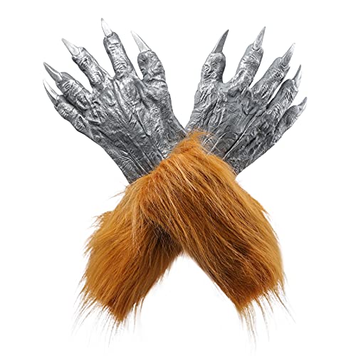 Halloween Handschuhe Werwolf Geisterhandschuhe Lange Nägel Latexhandschuh Tier Pfote Werwolfhandschuhe Vollfinger Krallenhand Klauen Gruselig Halloween Accessory für Kinder Erwachsene Party Cosplay von SIQITECH