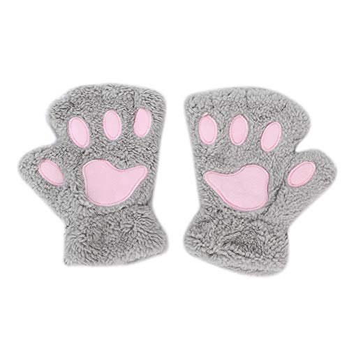 Winterhandschuhe Katzenpfote Handschuhe Damen Mädchen Handwärmer Halbfinger Winterhandschuhe Warm Fäustlinge Plüsch Fingerhandschue Fingerlos Handschuhe Niedlich Kaltwetterhandschuhe mit Seil von SIQITECH