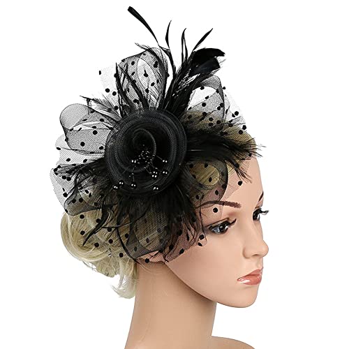 Harrschmuck Netzschleier Haarclip mit Feder Organza Hut Damen Ascot Hut Blume Stirnband Geteilten Clip Kopfbedeckung Vintage Royal Partyhut Kirche Hochzeit Cocktail von SIQITECH