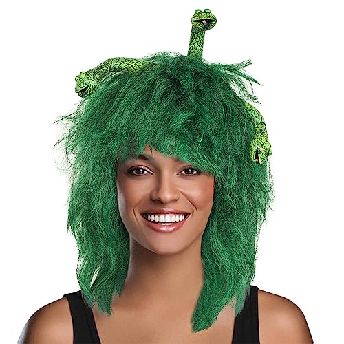 Perücke Halloween Grüne Perücke mit Schlange Kopfschmuck Elastische Haarschmuck Medusa Cosplay Schlange Kopfbedeckung Ägyptisches Deko Haarschmuck Kinder Erwachsene Faschingsperücke Vintage von SIQITECH