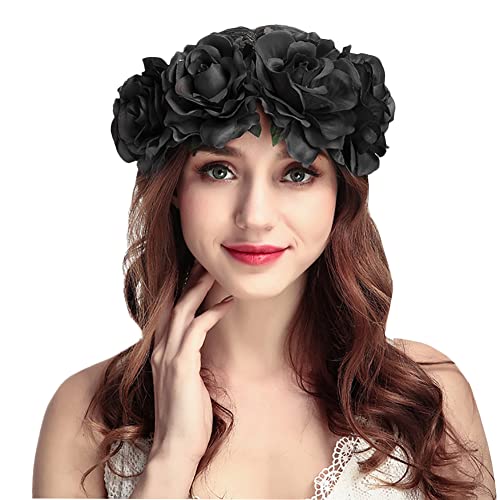 Blumenkrone Damen Mädchen Blumenkranz mit Gummiband Kopfschmuck Rose Blumen Stirnband Braut Girlandenkrone Vintage Haarband Elegant Girlandenkrone für Karneval Fasching Cosplay Fotografie Party von SIQITECH