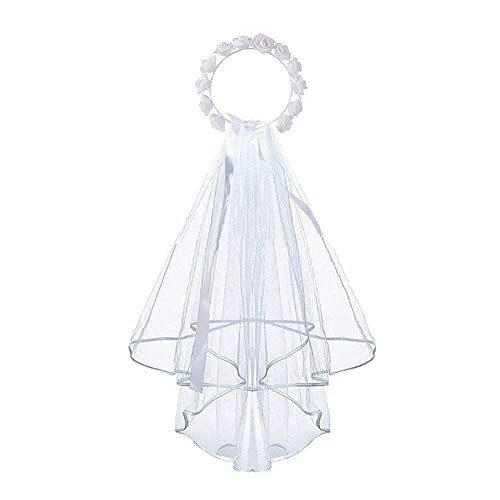 SIQITECH Brautschleier Damen Mädchen Tüllschleier mit Haarclip Schleier Blumen Kranz Weiß Hochzeit Lange Schleier Brauthaarschmuck mit Rosenkranz Elegant Schneespitze Brautschleier Tüll von SIQITECH