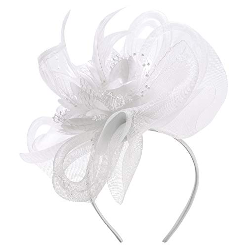 Fascinator Hut Feder Mesh Spitzen Kopfschmuck Royal Retro Elegant Haarspangen Große Blume Dekoration Fascinator Hut Damen Mädchen Schleier Haarschmuck für Party Kirche Hochzeit Cocktail Karneval von SIQITECH