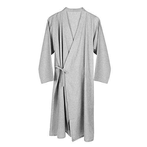 SIQITECH Pyjama Kimono Herren Saunamantel Baumwolle Gemütlich Nachthemd Japanisch Stil Bademantel V Ausschnitt Yukata mit langen Ärmeln Traditionelle Nachtwäsche Sleepwear Schlafanzug von SIQITECH