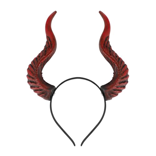 SIQITECHUK Teufelshörner Stirnband Ziege Schafhorn Haarband Tier Dämon Kopfbedeckung Gothic Punk Kopfbedeckung für Halloween Karneval Cosplay Verkleidung (Stil A-Rot) von SIQITECHUK
