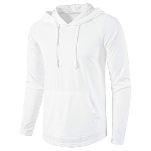 SIR7 Herren Gym Workout Active Langarm Pullover Leichte Hoodie Casual Hooded Sweatshirts - Weiß - Large von SIR7