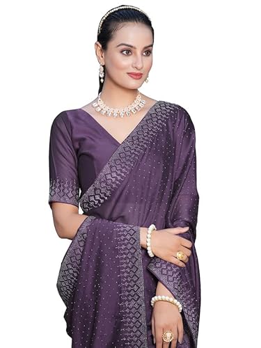 SIRIL Damen Georgette Dyed & Hot Fixing Saree mit ungenähtem Blusenteil, Helles Violett, Einheitsgröße von SIRIL