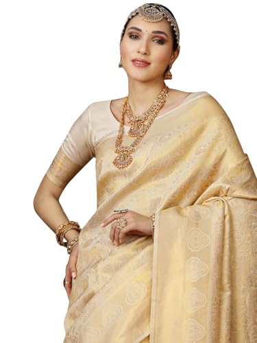 SIRIL Damen Jacquard Quaste Art Seide Sari mit Ungenähtem Blusenteil (3169S5753_) Free Dark Pink, Beige, Einheitsgröße von SIRIL
