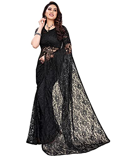 SIRIL Damen Rasel Net Saree mit Bluse, Schwarz, Einheitsgr��e von SIRIL