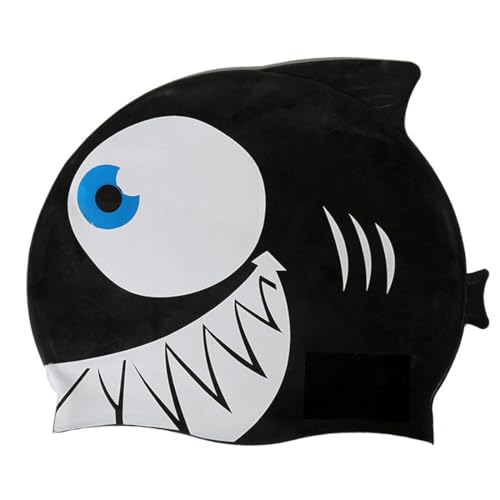 SIRLOMU 1 Stück Wasserdichte Kinder Silikon Elastische Mädchen Badekappe Schwimmmütze Cartoon-Hai-Muster von SIRLOMU