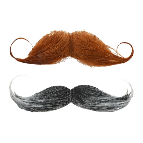 SIRLOMU 2 Stück Schnurrbart zum Ankleben Kinder, Fake Bart Fasching, Man Klebebart Schnauzer, Künstlicher Klebe Falscher Bärte, Funny 80er Oberlippenbart Cosplay Kostüm(Schwarz) von SIRLOMU