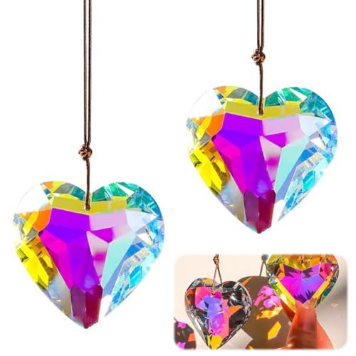 SIRLOMU 2 Stück Suncatcher Kristalle zum Aufhängen, Herz, Lichtfänger für Kronleuchter Anhänger, Fenster, Garten, Hochzeit Dekor von SIRLOMU