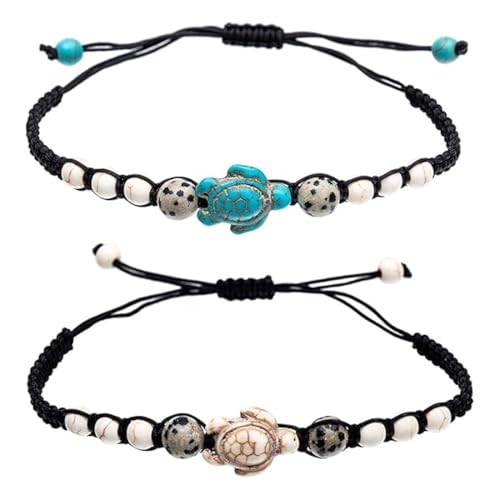 SIRLOMU 2 Stück Versprechen Freundschaft handgemachte Bedeutung Distanz Match Armband Geschenk für beste Freundin Paar Liebhaber Mädchen, verstellbares Seilarmband mit 1 Wunschkarte (Schildkröte) von SIRLOMU