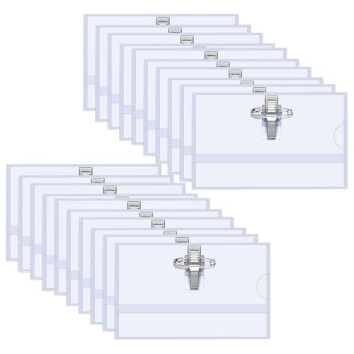 SIRLOMU 20 Stück Namensschilder für Kleidung Namensschilderhülle mit Clip für Schulen Büro (90 * 56mm) (Transparent) von SIRLOMU