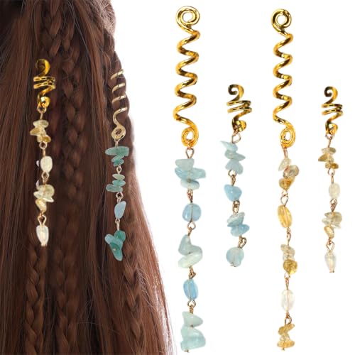SIRLOMU 4 Stück Dreadlocks Schmuck Haarspiralen Clips Dreadlocks Perlen Haarspange Spiral Haarspangen Haarschmuck Braids Zöpfe Schmuck Haar Dreadlocks Zubehör Für Halloween, Weihnachten (Gold) von SIRLOMU
