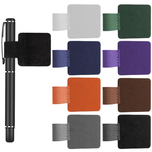 SIRLOMU 8 Stück Stiftschlaufe Selbstklebend Pen Holder Pencil Halter Hülle PU Leder mit Gummiband Eingabestift Klappe Zubehör (mehrfarbig) von SIRLOMU