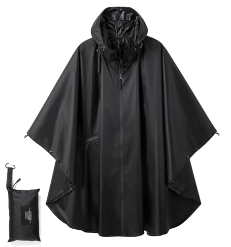 SIRMEDER Damen Regenjacke Wasserdicht Atmungsaktiv Winddicht – Leichte Regenmantel Outdoor Jacke für Wandern Camping Urlaub – Tragbare Regenbekleidung (A-Schwarz) von SIRMEDAL