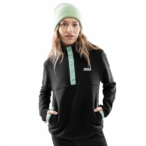SIROKO - Fleecepullover mit Druckknopfleiste für Damen Stowe-W - L - Schwarz/Grün von SIROKO