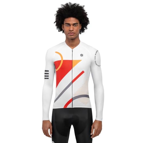 SIROKO - Langärmeliges Radtrikot M2 Finish Line - XL - Weiß/Leuchtendes Orange von SIROKO