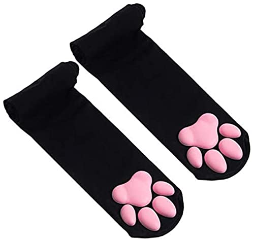 SIROLISA 3D Silikon Katzenpfote Fäustlinge Handschuhe mit Katzenohren Schwanz Niedliche Katze Pfote Zehen Bohnen Socken Hohe Strümpfe Set für Frauen Mädchen Halloween Weihnachten Cosplay, SCHWARZE von SIROLISA