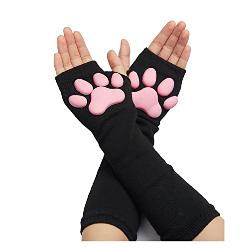 SIROLISA 3D Silikon Katzenpfote Fäustlinge Handschuhe mit Katzenohren Schwanz Niedliche Katze Pfote Zehen Bohnen Socken Hohe Strümpfe Set für Frauen Mädchen Halloween Weihnachten Cosplay, SCHWARZE von SIROLISA