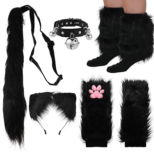 SIROLISA Pelz Kostüm Cosplay Set Für Frauen 3d Toe Bohnen Handschuhe Katzenschwanz Clip Ohren Beinwärmer Flauschige Party Spielzeug Für Geschenk von SIROLISA