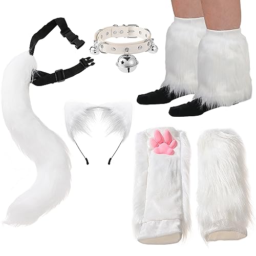 SIROLISA Pelz Kostüm Cosplay Set Für Frauen 3d Toe Bohnen Handschuhe Katzenschwanz Clip Ohren Beinwärmer Flauschige Party Spielzeug Für Geschenk von SIROLISA