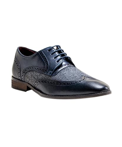 Brougue Herren-Schuhe aus echtem Leder, Tweed, zum Schnüren, formelle Schuhe, marineblau, 42 2/3 EU von SIRRI