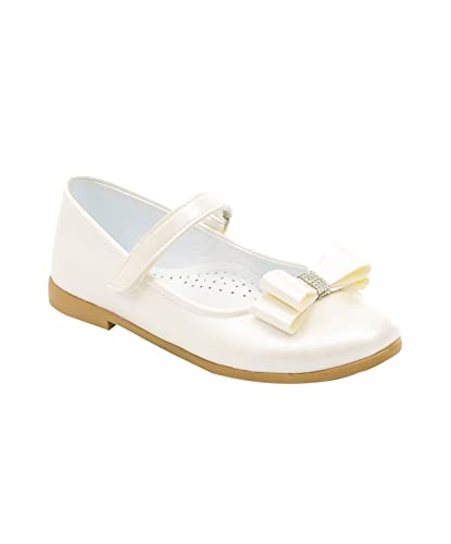 Festliche Flache Blumenmädchen Mary Janes Schuhe in Elfenbein, Größe 34 von SIRRI