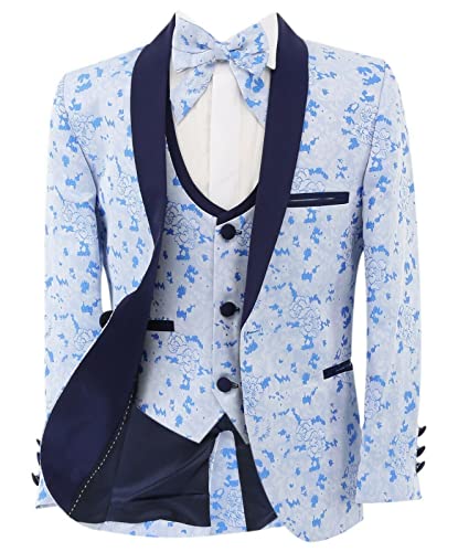 Festliche Jungen Smoking Anzug Floral Slim Fit 5-Teiliges Set in Blau, Alter 9 Jahre von SIRRI