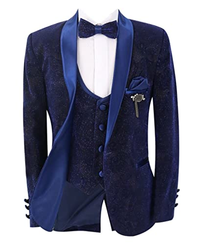 Schimmernder Smoking-Hochzeitsanzug für Jungen, schmale Passform, 5-teiliges Set für besondere Anlässe, 181 Marineblau, Alter 16 Jahre EU von SIRRI