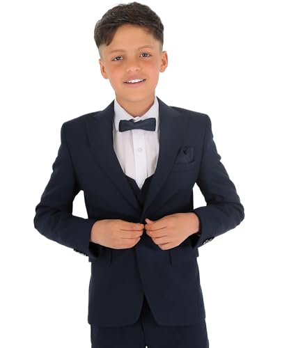 Festliche Slim Fit Anzüge für Jungen mit Fischgrätenmuster 6-Teiliges Set in Marineblau, Alter 5 Jahre von SIRRI