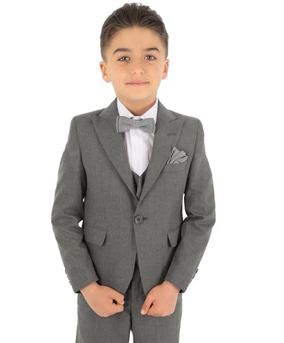 Festliche Slim Fit Anzüge für Jungen mit Fischgrätenmuster 8-Teiliges Set in Grau, Alter 8 Jahre von SIRRI